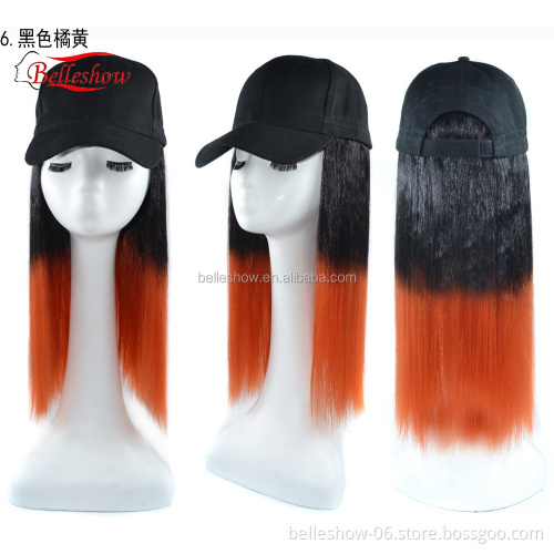 Hot sell wholesale cheap black long straight hair Multi-color optional cap wig Baseball cap wig straight long braid